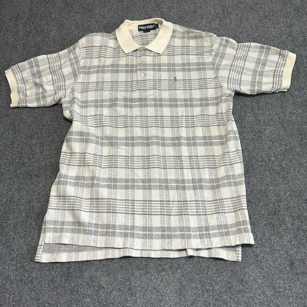 Ralph Lauren Polo Golf Shirt Men's Size Large‎  Gray Plaid All Over Print Golf